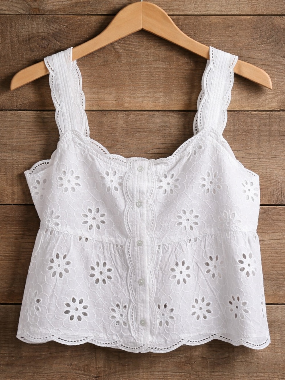 The Kooples White Eyelet Summer scalloped strap tank women’s size 6 nwt $170 - Picture 2 of 5